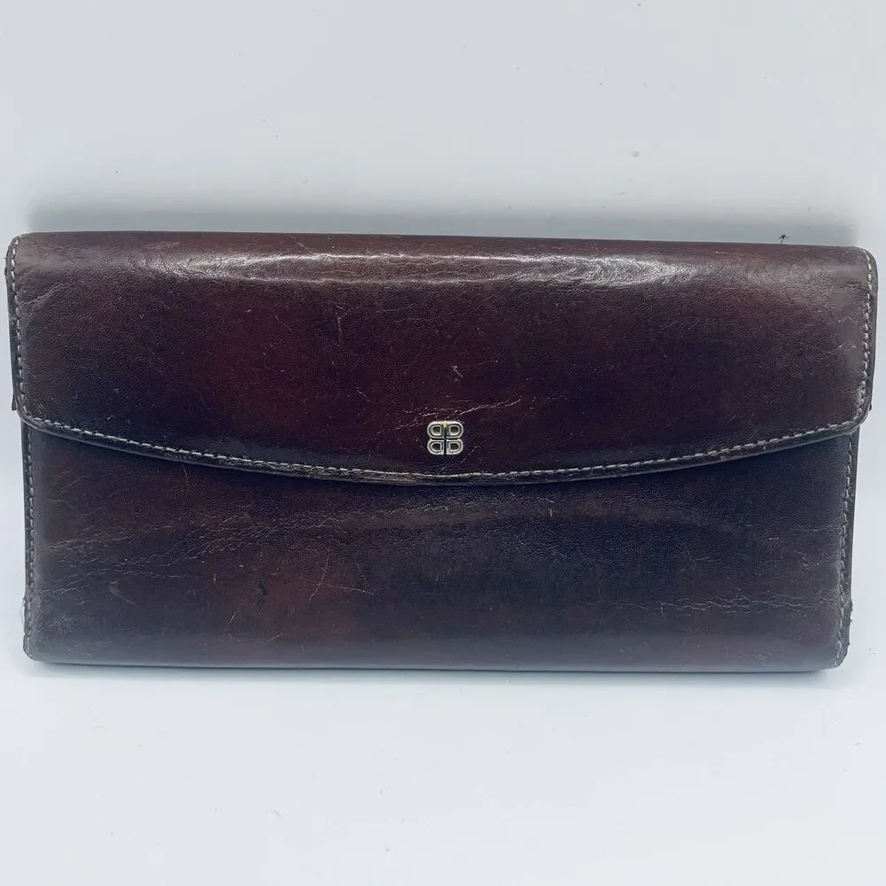BOSCA Brown Hand Stained Hide Tri Fold ID Card Wallet Multi Card Coin Pocket